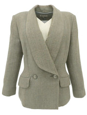 Herringbone Pattern Logo Button Double Breasted Jacket Greige/Sage Green