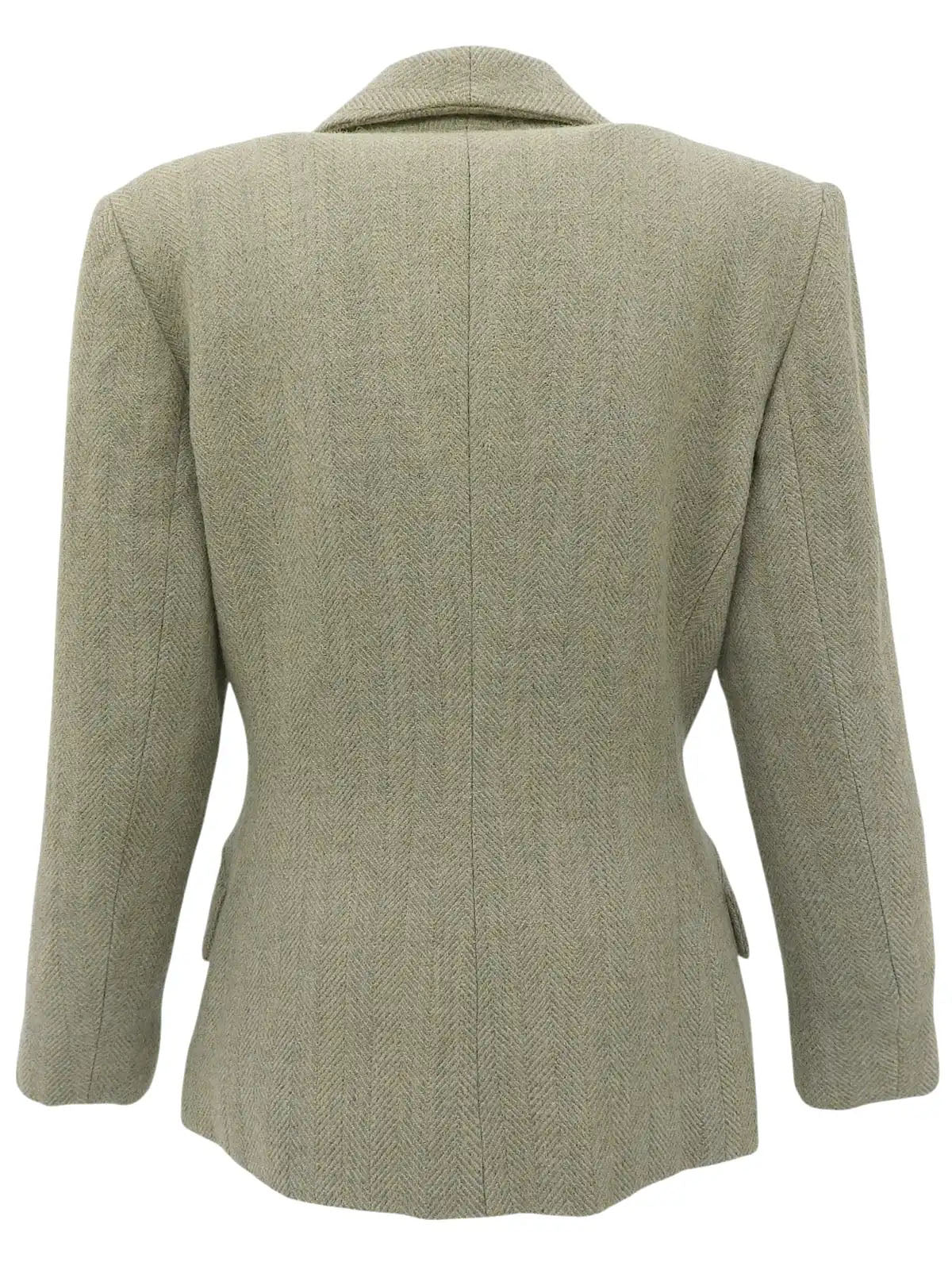 Herringbone Pattern Logo Button Double Breasted Jacket Greige/Sage Green