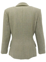 Herringbone Pattern Logo Button Double Breasted Jacket Greige/Sage Green