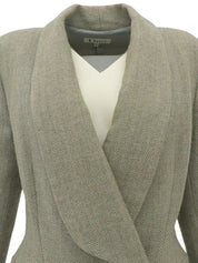 Herringbone Pattern Logo Button Double Breasted Jacket Greige/Sage Green