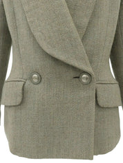 Herringbone Pattern Logo Button Double Breasted Jacket Greige/Sage Green
