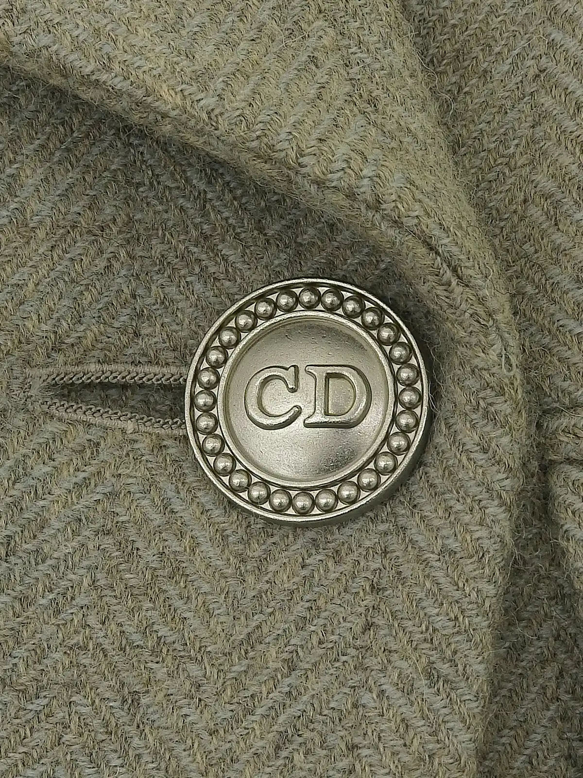 Herringbone Pattern Logo Button Double Breasted Jacket Greige/Sage Green