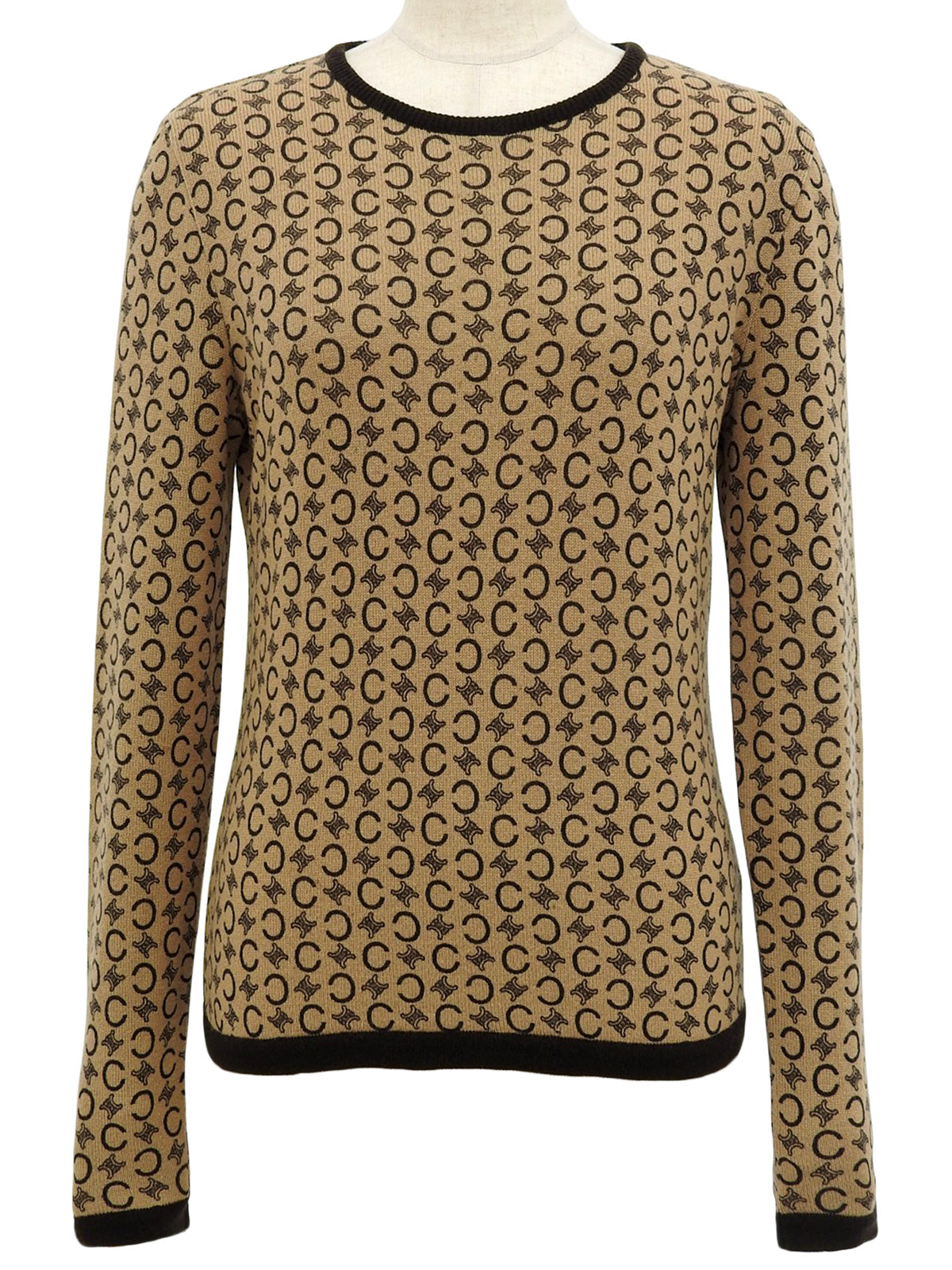 Cashmere Macadam Pattern Long Sleeve Top in Beige/Brown