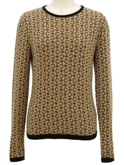 Cashmere Macadam Pattern Long Sleeve Top in Beige/Brown
