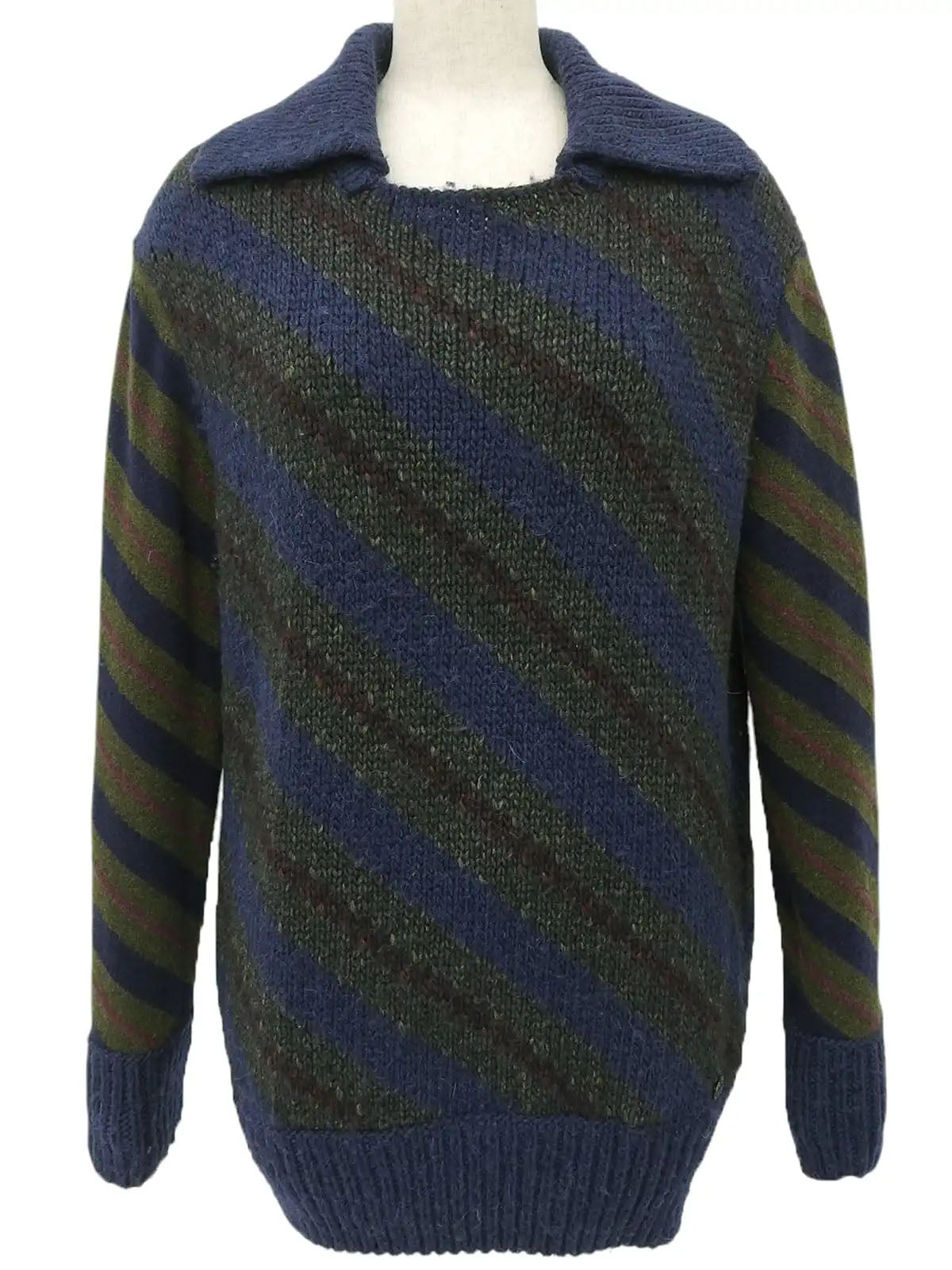Striped knit top in navy/khaki/burgundy