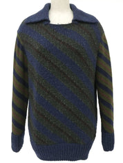 Striped knit top in navy/khaki/burgundy