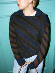 Striped knit top in navy/khaki/burgundy