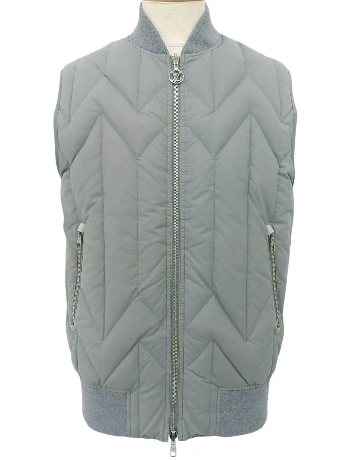 Logo Zip-Up Reversible Down Vest, Light Gray