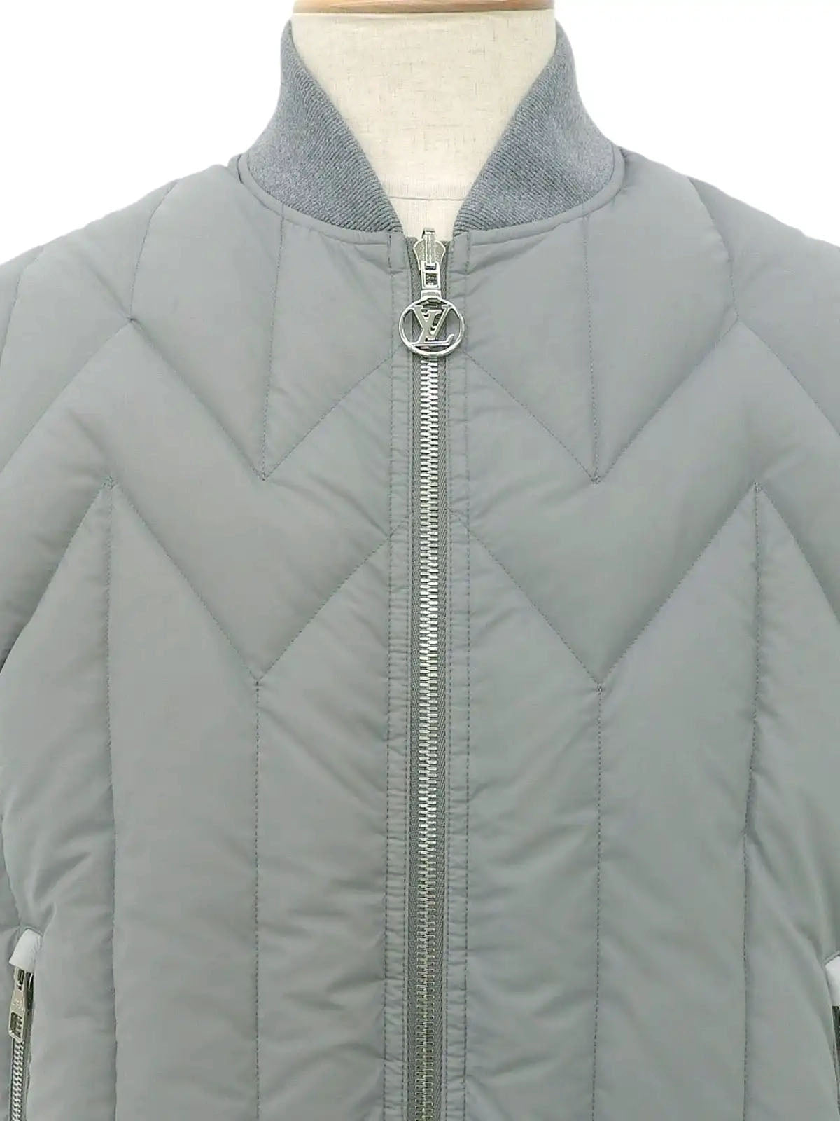 Logo Zip-Up Reversible Down Vest, Light Gray