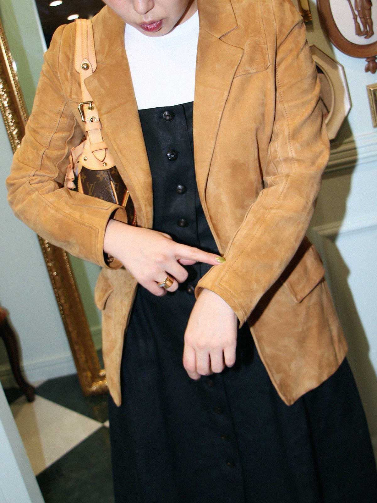 Suede toggle button jacket in camel