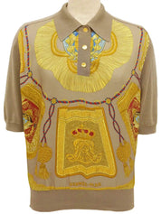 Scarf Pattern Serie Button Polo Shirt in Beige/Multi