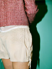 1997 CC Mark Stitch Lace-Up Shorts Light Beige