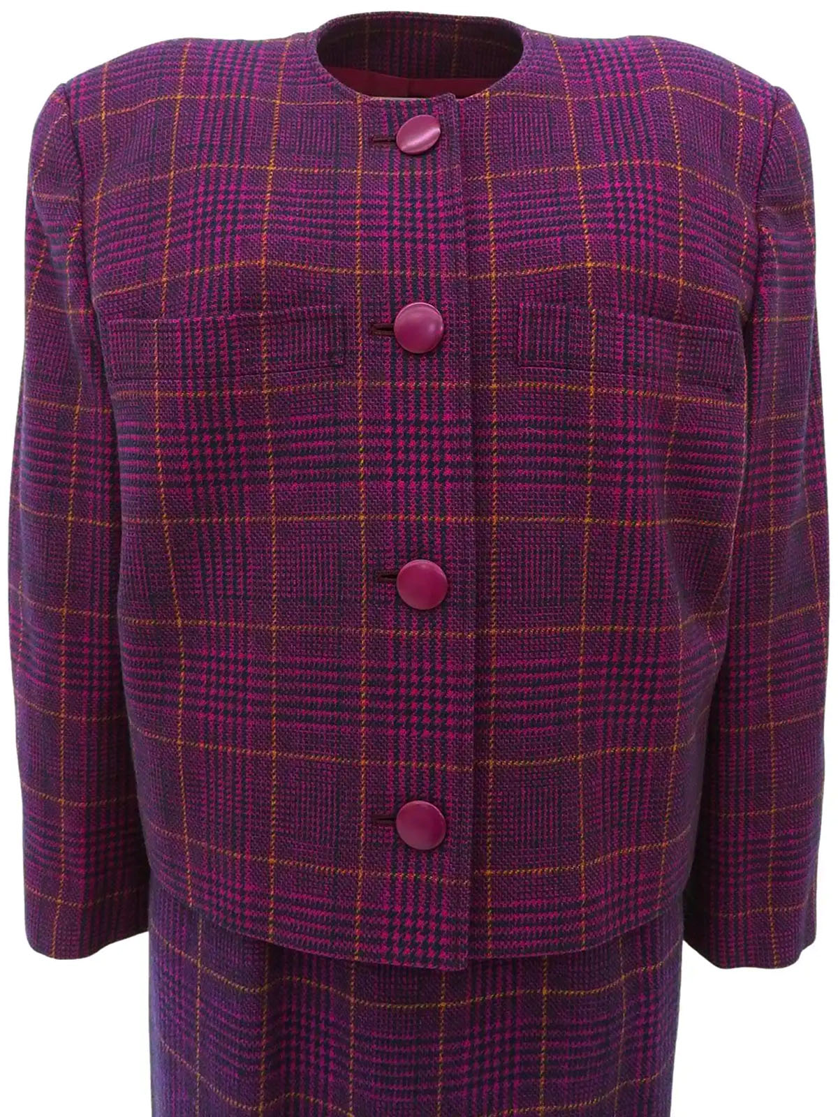 ウールチェックパターンセットアップ　ダリアパープル／ブラック