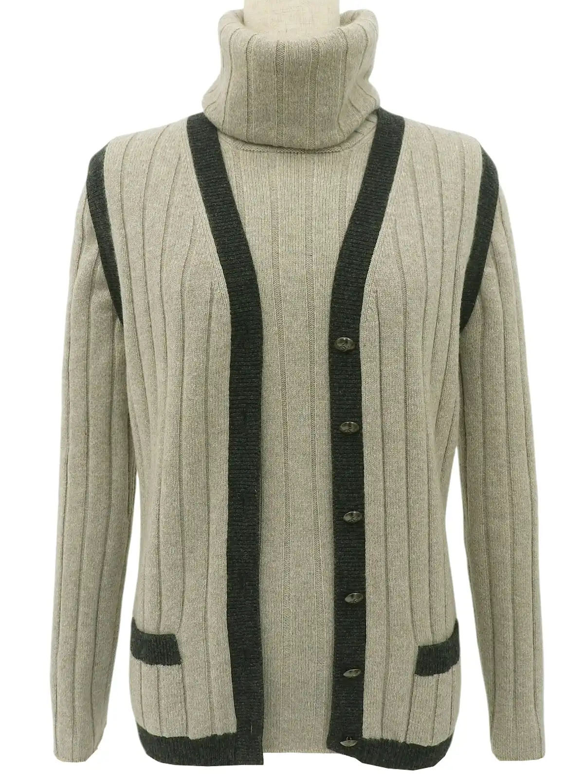 1997 Cashmere CC Mark Button Knit Ensemble in Beige/Black