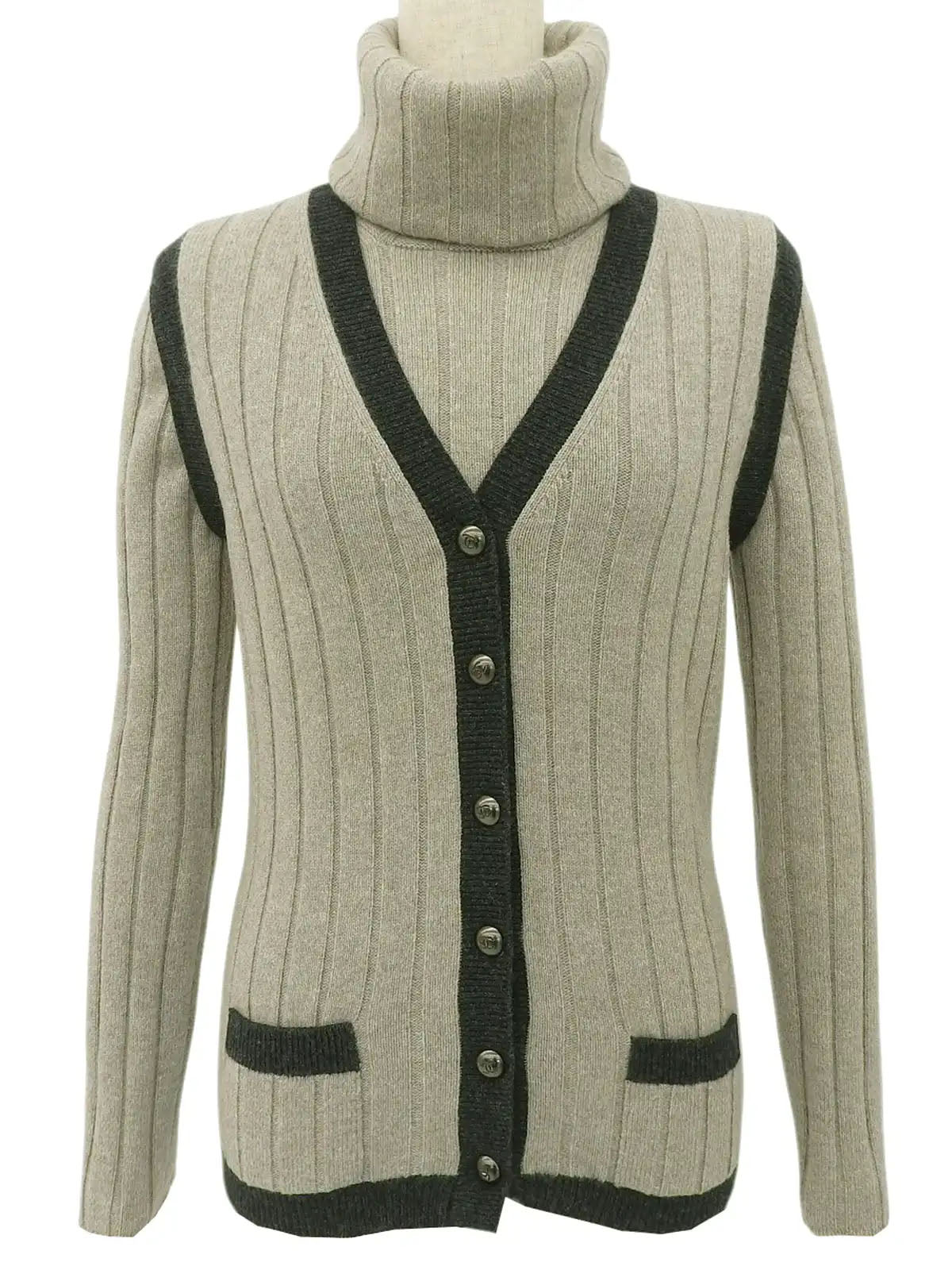 1997 Cashmere CC Mark Button Knit Ensemble in Beige/Black