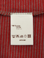 ボーダーパターンロゴ刺繍ノースリーブトップス　レッド／グレージュ