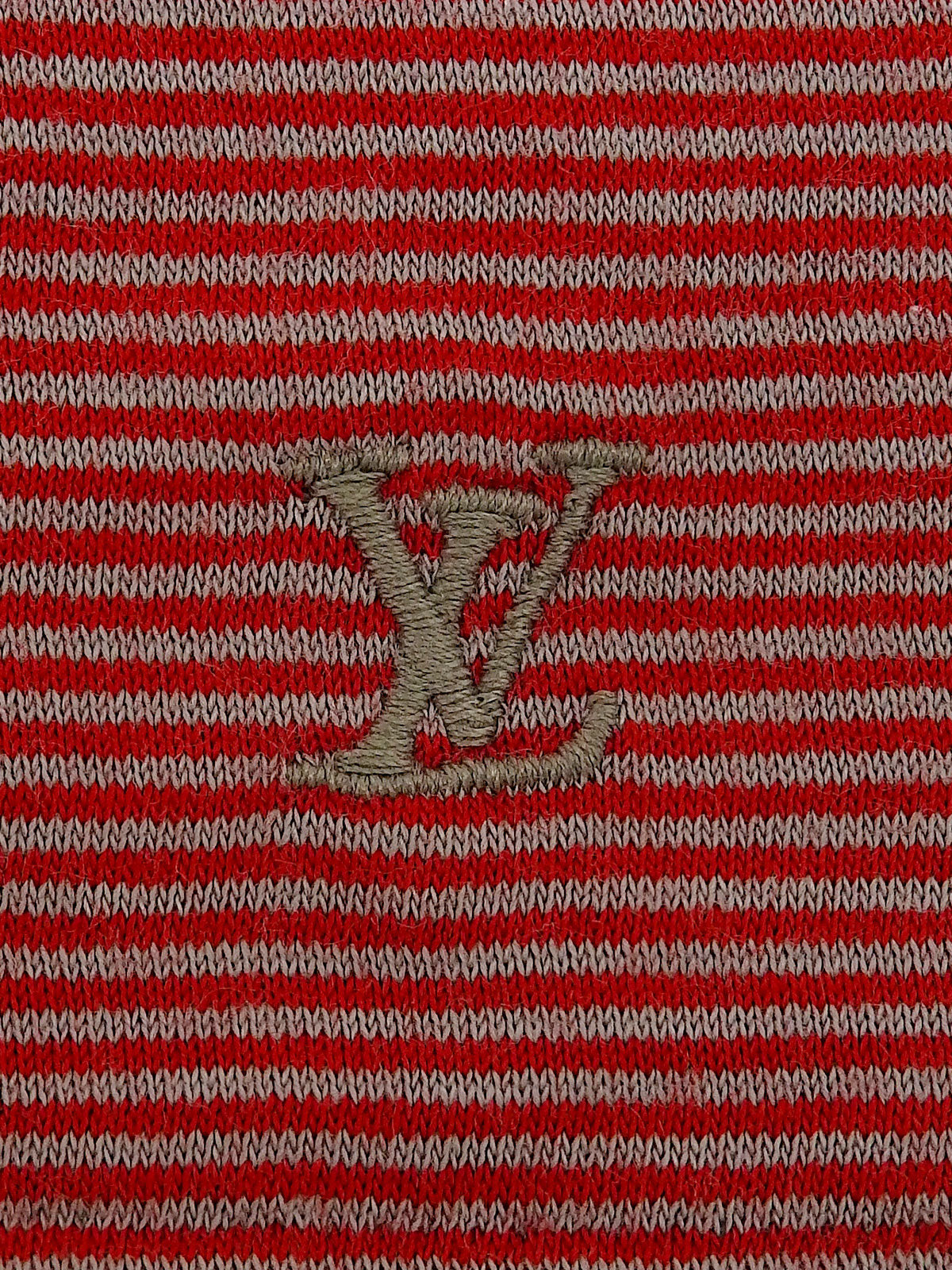 ボーダーパターンロゴ刺繍ノースリーブトップス　レッド／グレージュ