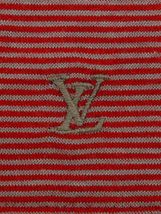 ボーダーパターンロゴ刺繍ノースリーブトップス レッド/グレージュ