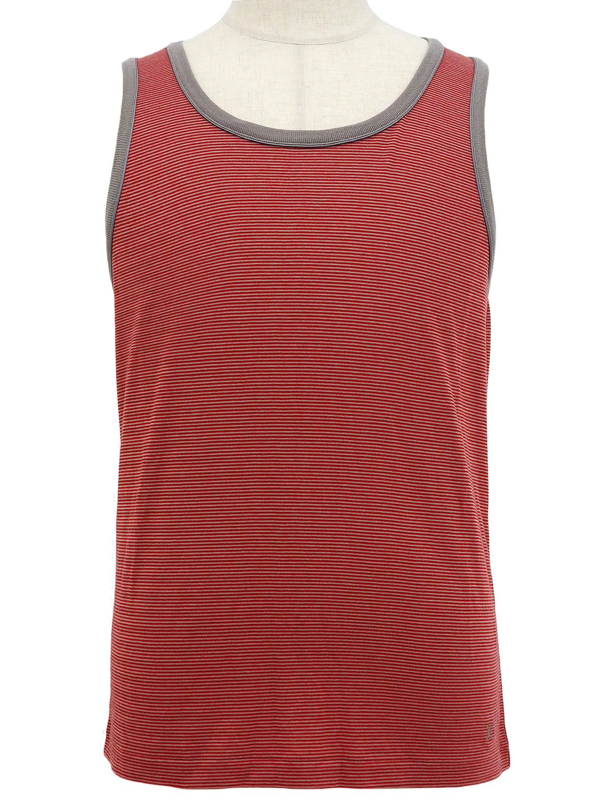 ボーダーパターンロゴ刺繍ノースリーブトップス レッド/グレージュ