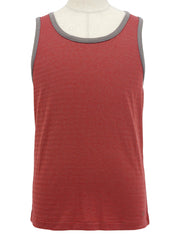 ボーダーパターンロゴ刺繍ノースリーブトップス レッド/グレージュ