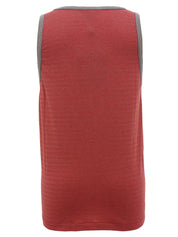 ボーダーパターンロゴ刺繍ノースリーブトップス レッド/グレージュ