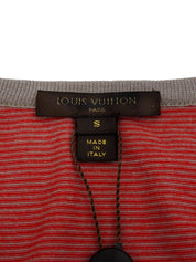 ボーダーパターンロゴ刺繍ノースリーブトップス レッド/グレージュ