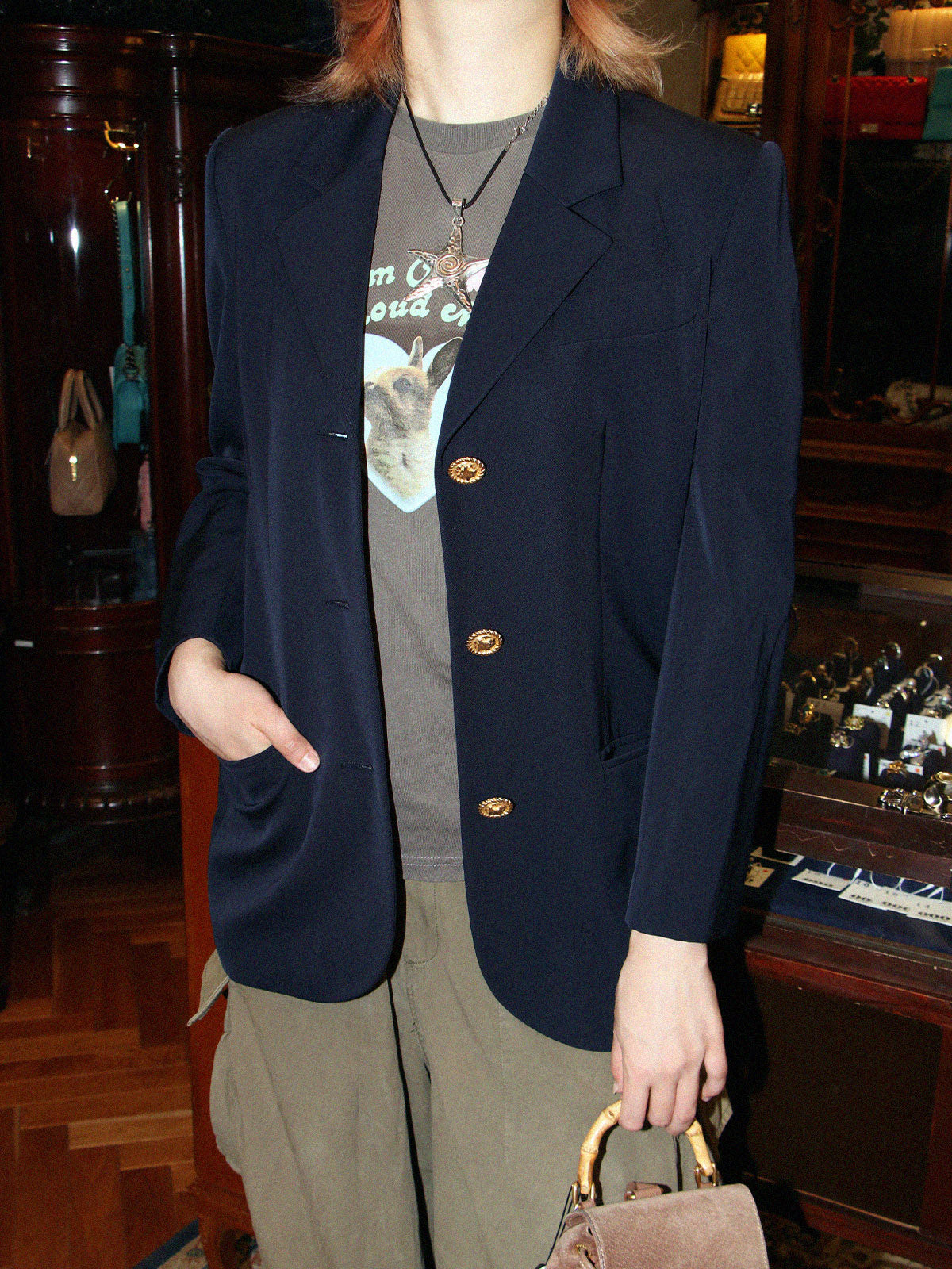 Navy Wool Macadam Button Jacket