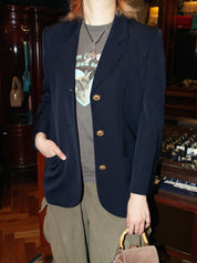 Navy Wool Macadam Button Jacket