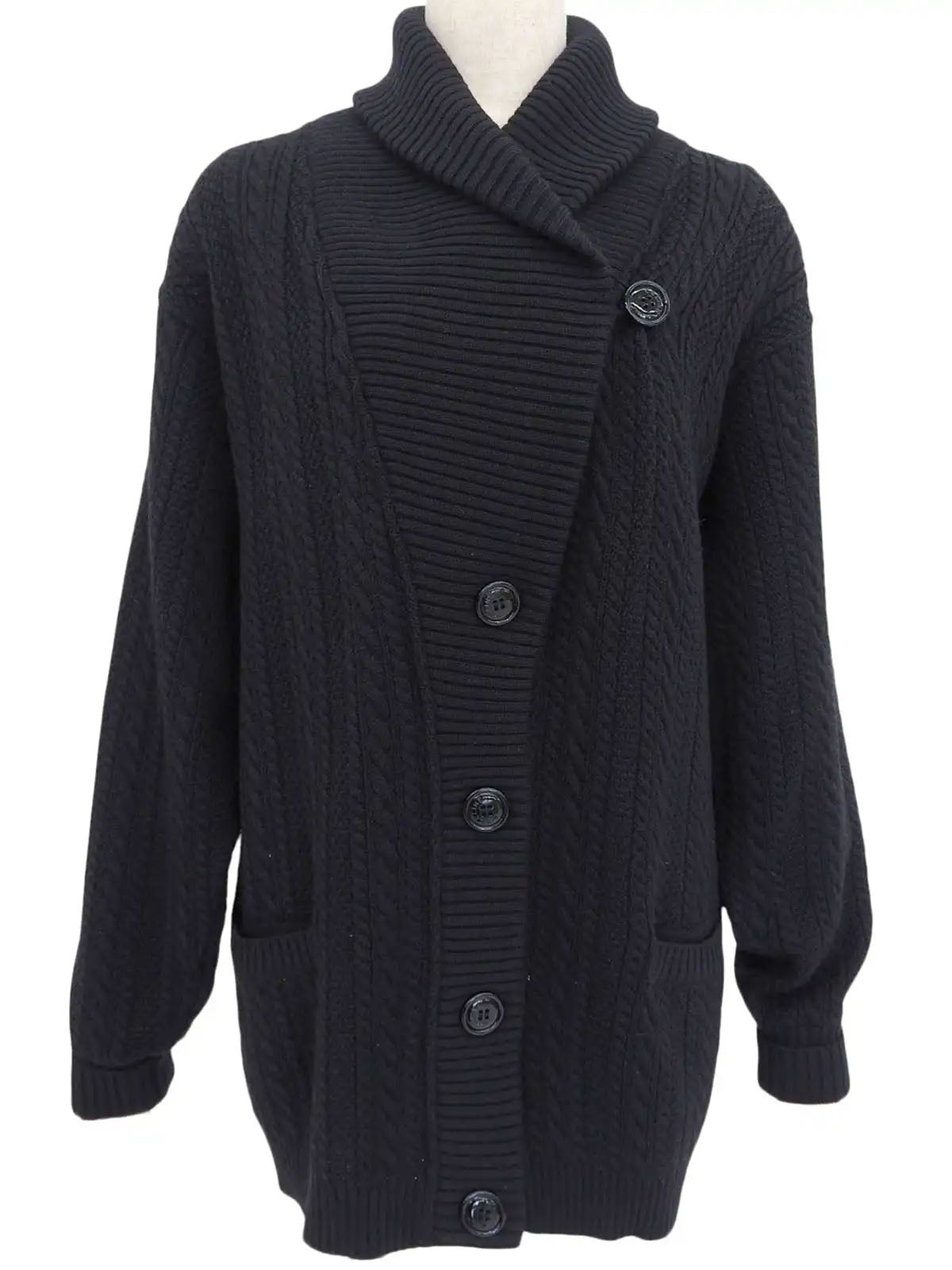 Wool cable knit cardigan in black