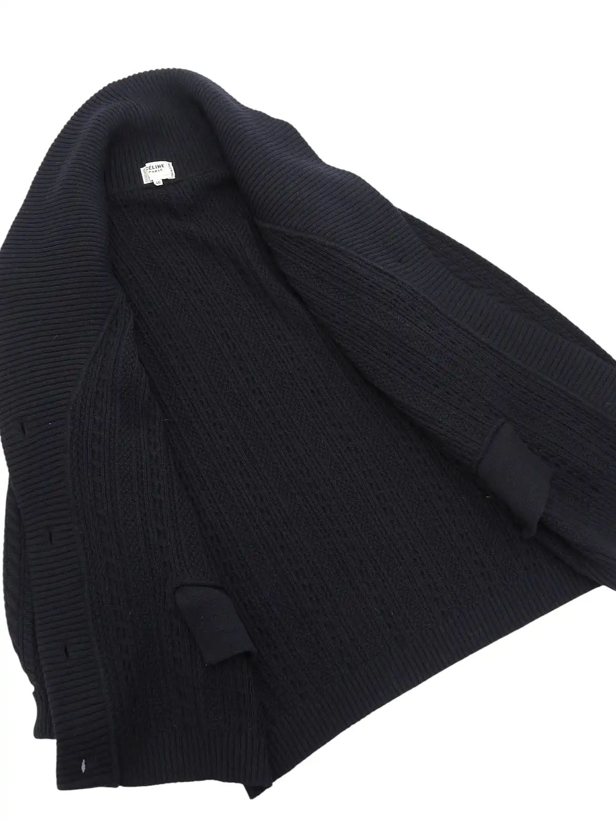 Wool cable knit cardigan in black