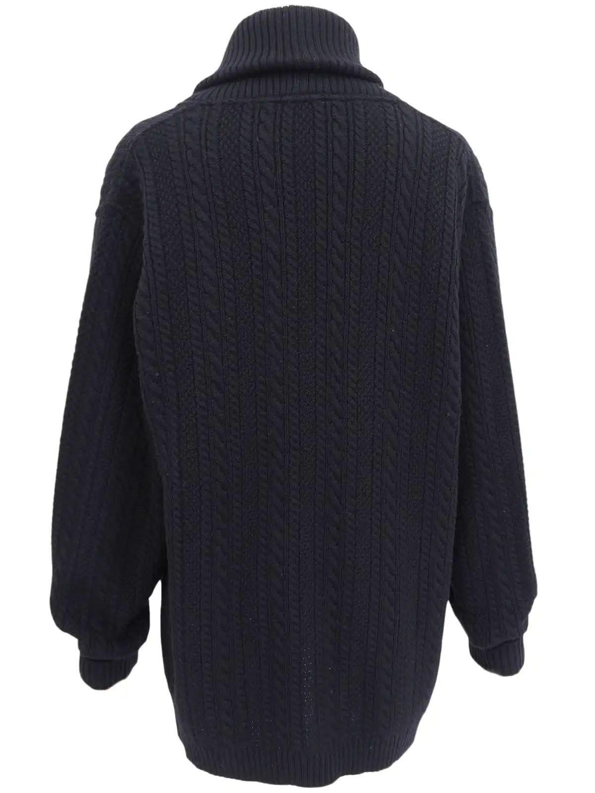 Wool cable knit cardigan in black