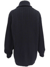 Wool cable knit cardigan in black