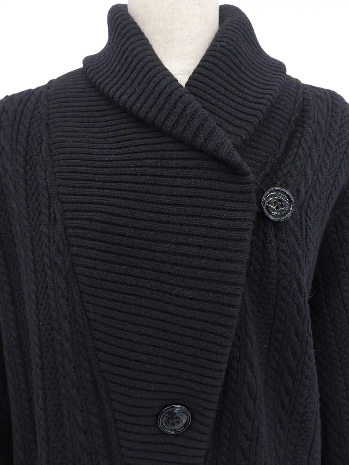 Wool cable knit cardigan in black