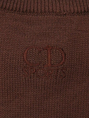 ダイヤパターンロゴ刺繍ロングスリーブニットトップス　ブラウン／オレンジ／カーキ