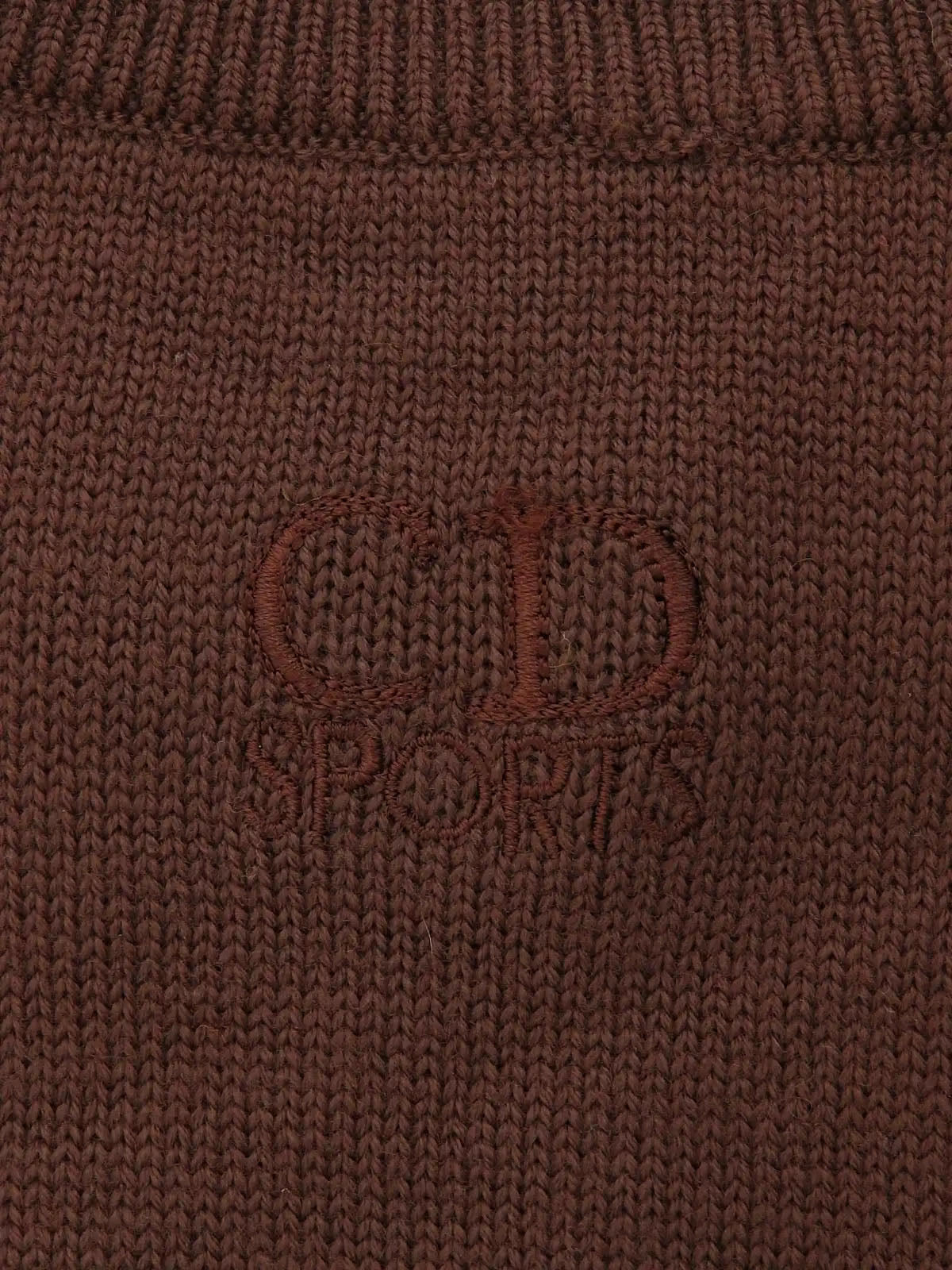 ダイヤパターンロゴ刺繍ロングスリーブニットトップス　ブラウン／オレンジ／カーキ