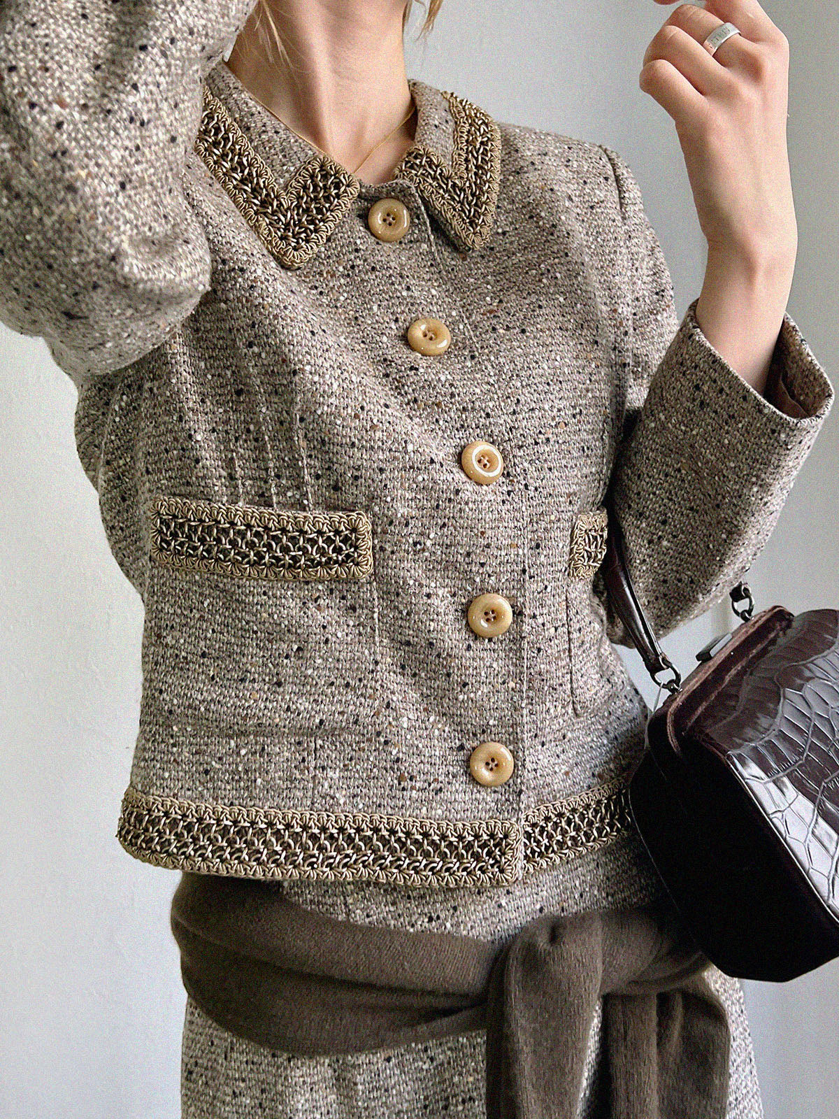 ツイードチェーンデザインセットアップ　グレージュ／マルチ