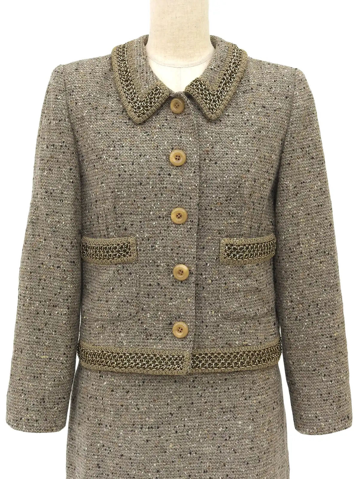 ツイードチェーンデザインセットアップ　グレージュ／マルチ