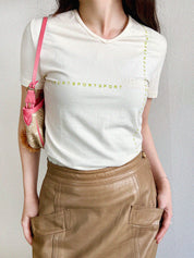 Ivory V-neck logo short sleeve top