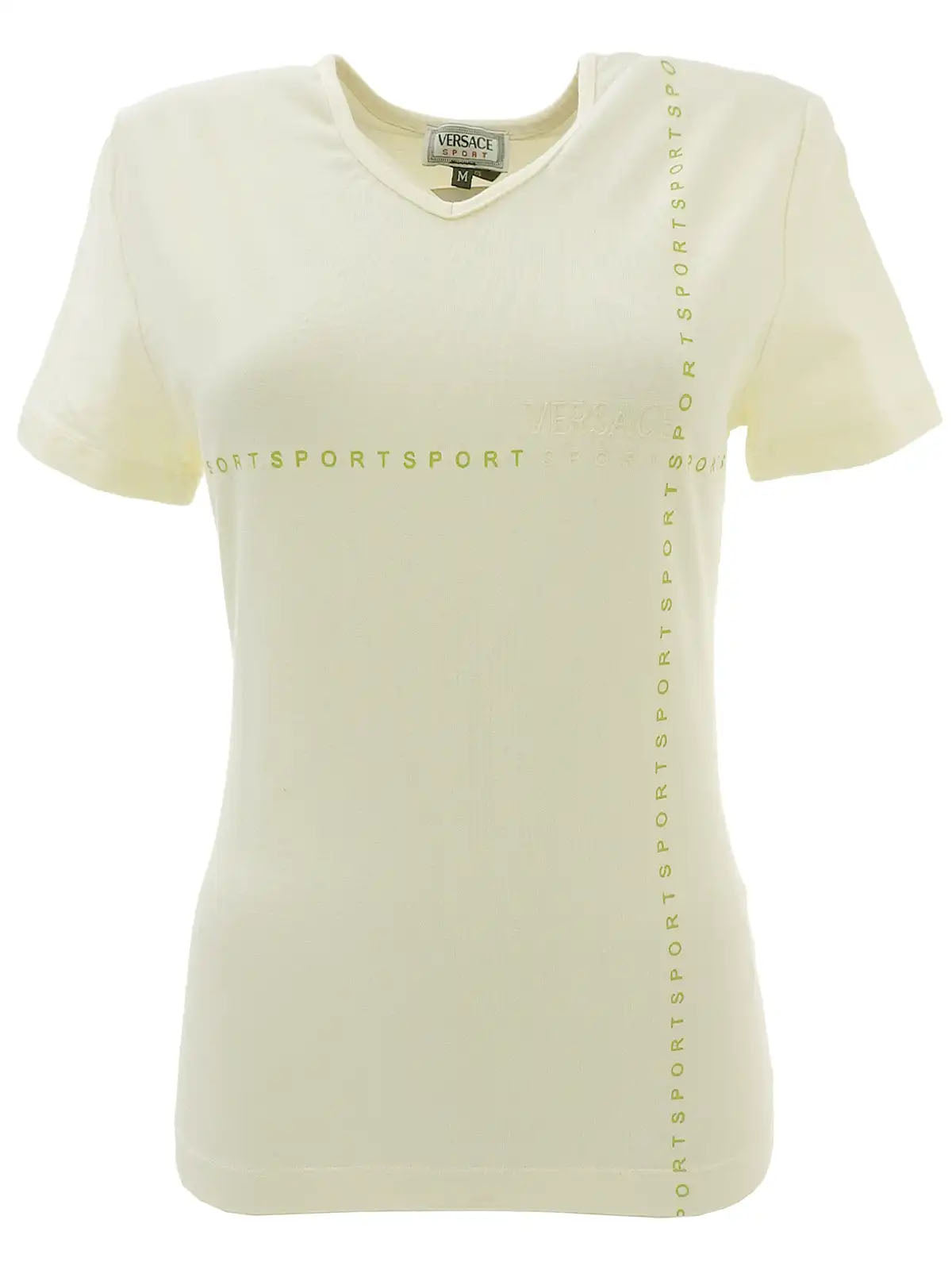 Ivory V-neck logo half-sleeve top