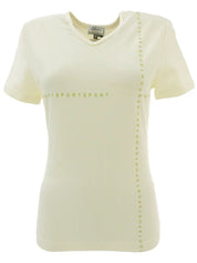 Ivory V-neck logo half-sleeve top