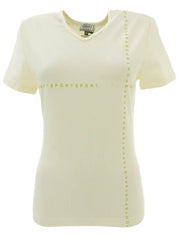 Ivory V-neck logo short sleeve top