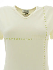 Ivory V-neck logo half-sleeve top