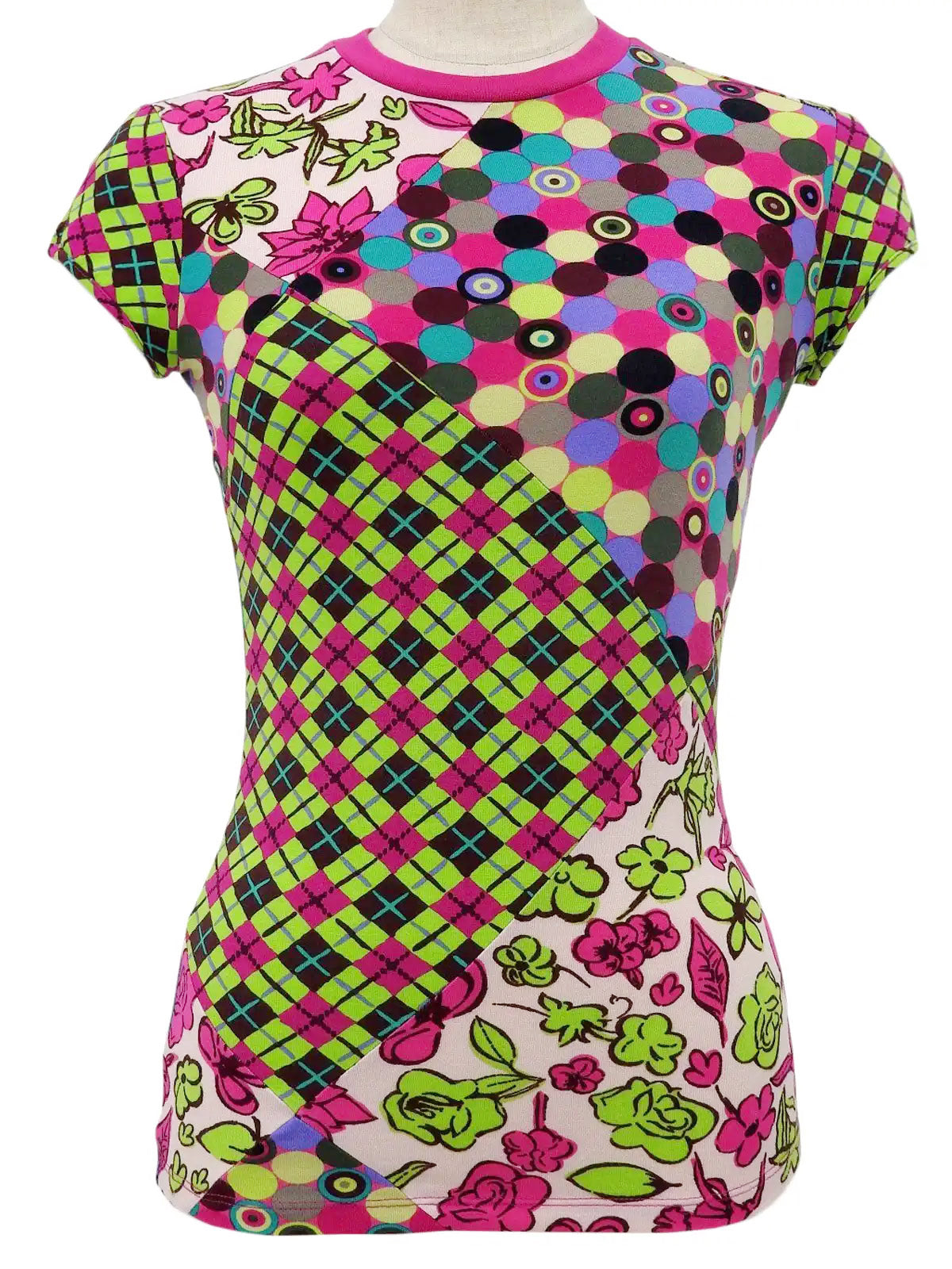 フラワーデザインパターンショートスリーブトップス ピンク/マルチ