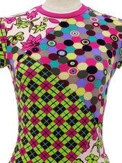 フラワーデザインパターンショートスリーブトップス ピンク/マルチ