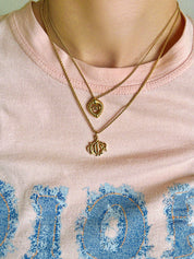 Emblem logo plate necklace gold