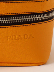 Canvas and leather combination logo embossed clasp handbag in brown/yellow