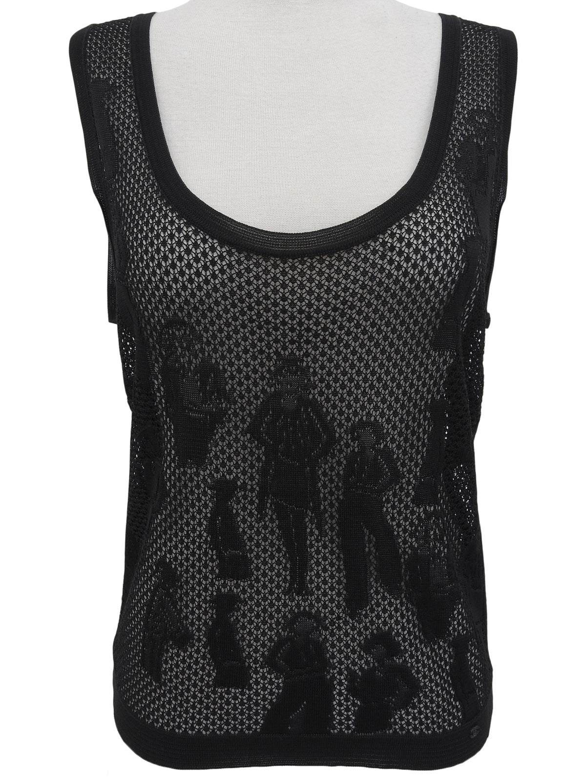 2003年製 メッシュピープルモチーフノースリーブトップス ブラック