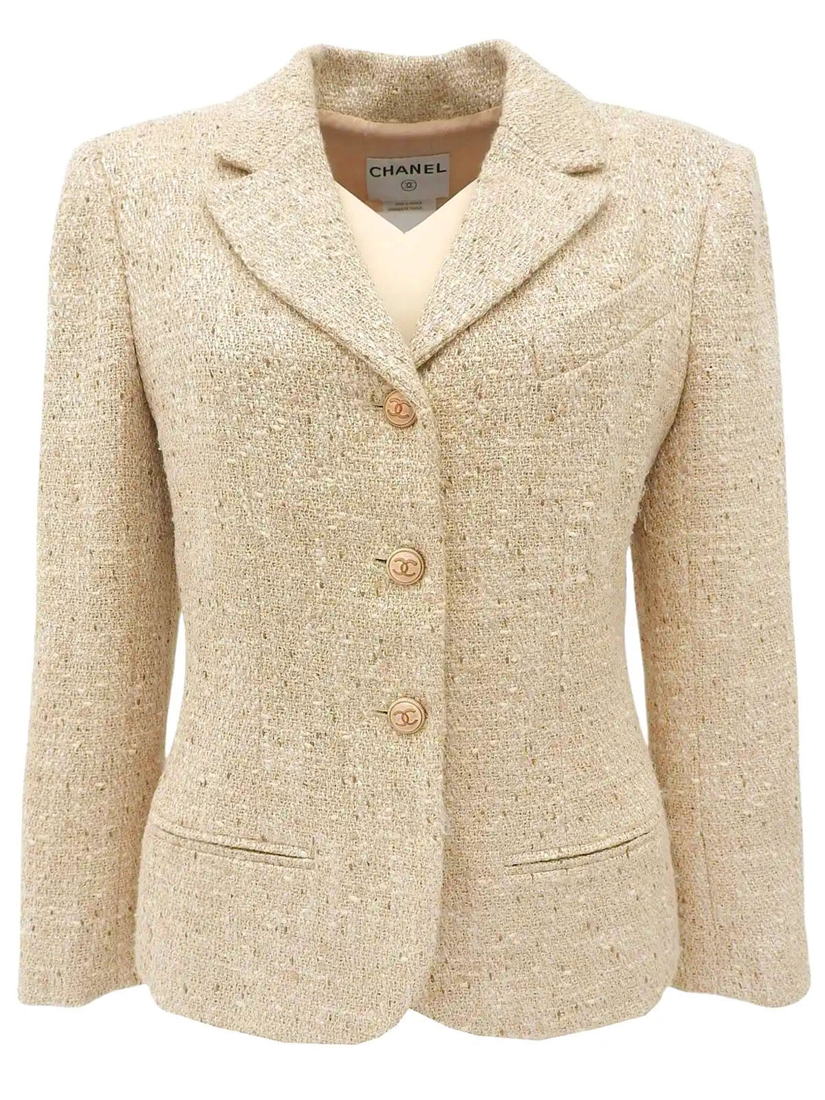 2003 Tweed CC Mark Button Jacket, Beige
