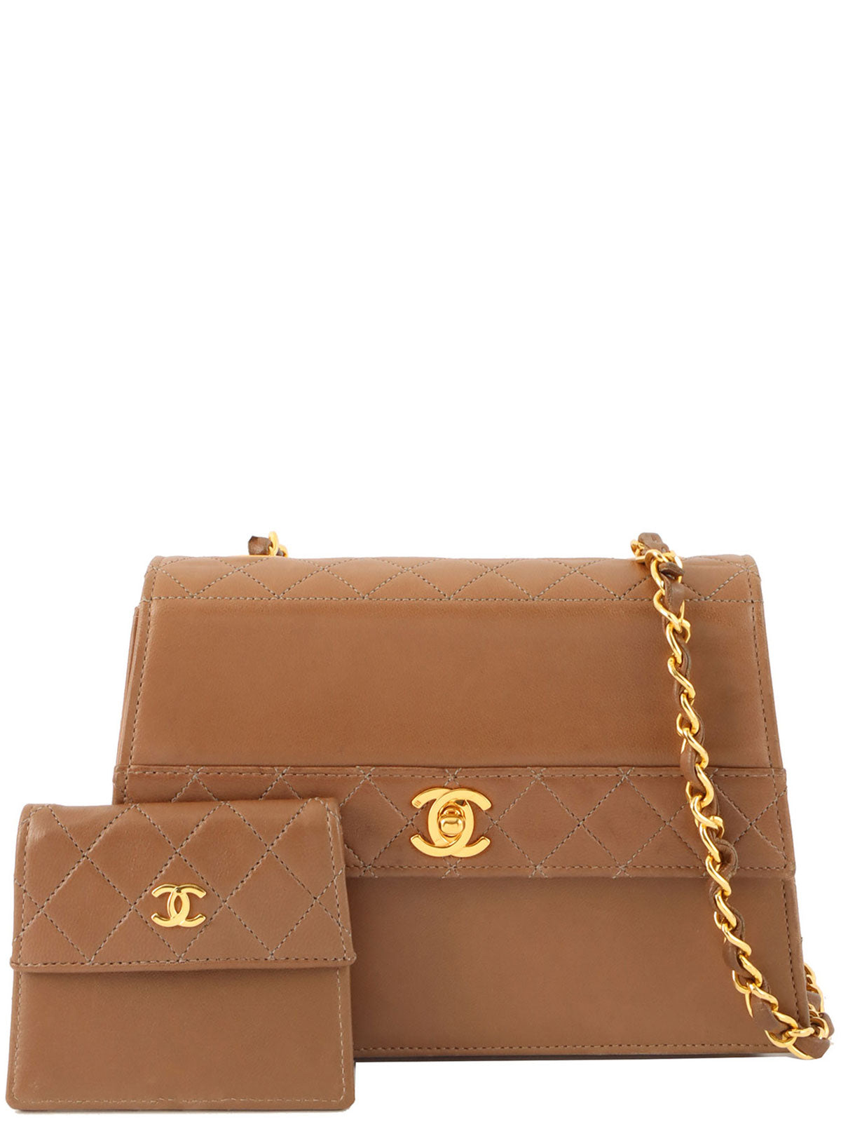 1990s CC Turnlock Chain Shoulder Bag, Brown