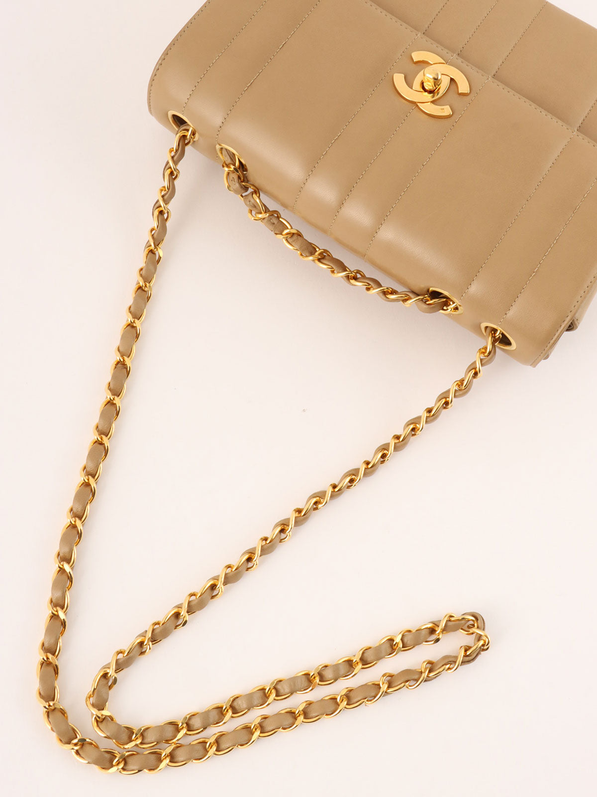 Mademoiselle Stitch CC Turnlock Chain Bag, Beige, circa 1995